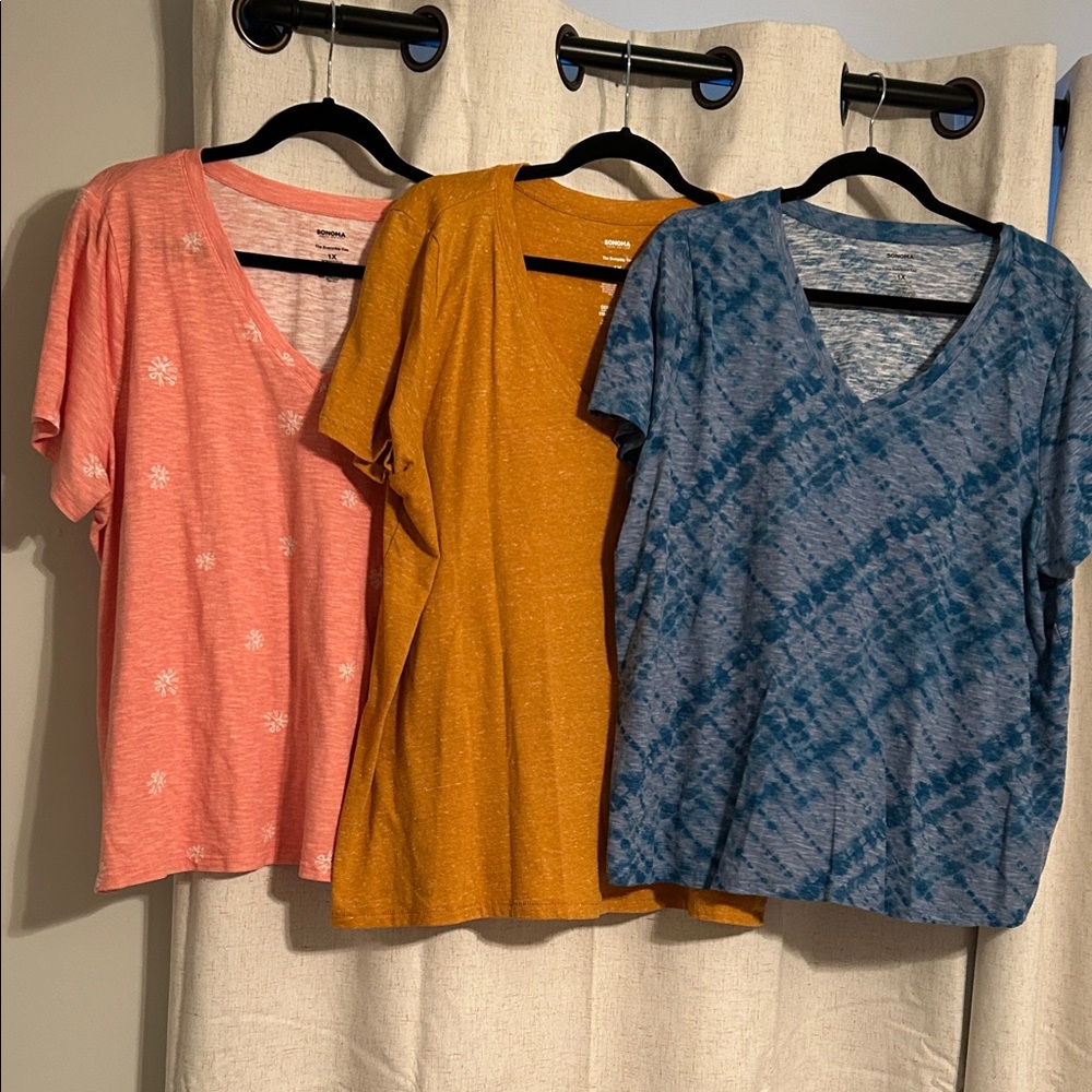 Sonoma Women's V-Neck T-Shirt Set - Pink, Mustard, Blue